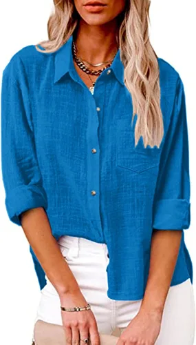 Miniatura 135 de SMIDOW Camisa de algodón y lino con botones para mujer