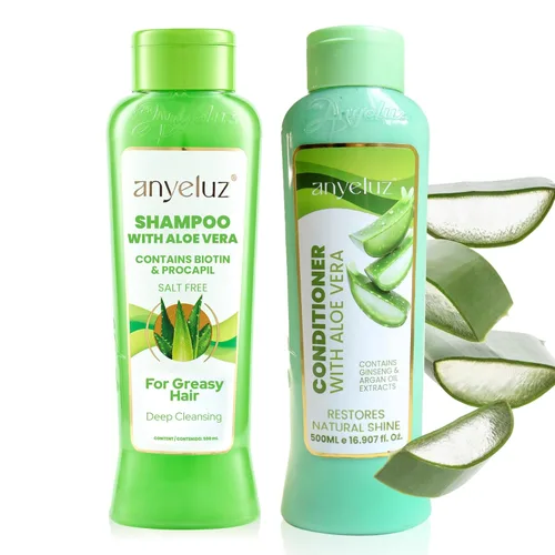 ANYELUZ Juego de champú y acondicionador de aloe vera, con biotina, proporciona fuerza y vitalidad a tu cabello, elimina el exceso de aceite y