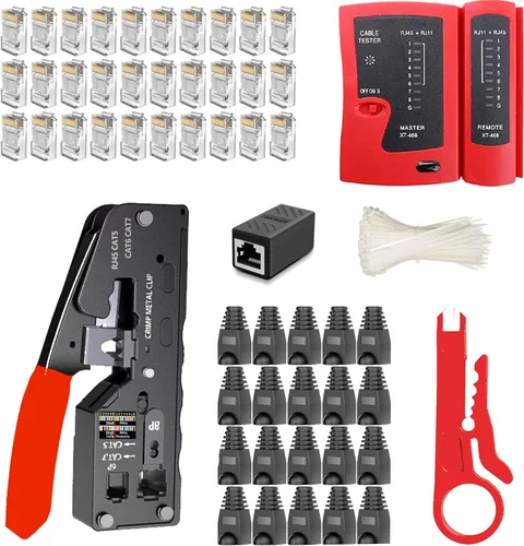 LEATBUY Kit de crimpadora CAT5 CAT6 RJ45 Juego de herramientas de crimpado de paso, herramienta de red de crimpado Ethernet, cortador de cables LAN,