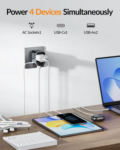 Miniatura 7 de SooPii Adaptador de viaje universal, convertidores de corriente con 1 USB C y 2 puertos USB A, adaptador de enchufe de viaje 7 en 1 cargador