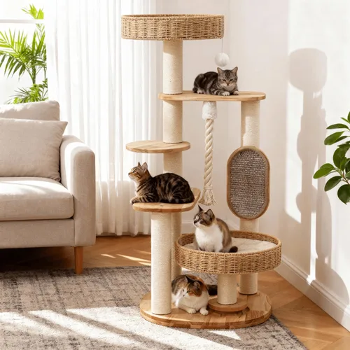 Miniatura 7 de Árbol de madera para gatos grandes, torre alta para gatos con poste rascador para gatos de interior, condominio para gatos de varios niveles