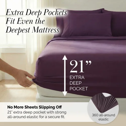 Miniatura 3 de Southshore Fine Living, Inc. Juego de sábanas de 6 piezas tamaño King, sábanas de bolsillo extra profundo de 21 pulgadas King, sábana encimera