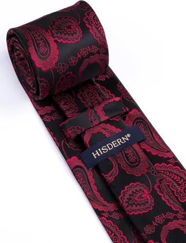 Miniatura 69 de HISDERN Corbatas para hombre, corbata de cachemira y bolsillo cuadrado tejido clásico floral para hombre, corbata de fiesta de boda