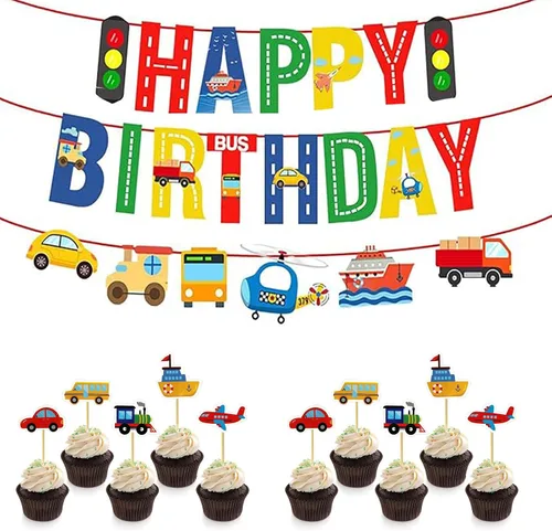 Miniatura 7 de Paquete de 30 adornos para cupcakes de transporte, para automóvil, camión, tren, avión, barco, fiesta, decoración de tartas para niños, cumpleaños