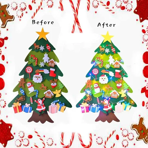 Miniatura 3 de Árbol de Navidad de fieltro Montessori para niños pequeños, árbol de Navidad de 3.2 pies de bricolaje para pared con 32 adornos y luces LED, árbol