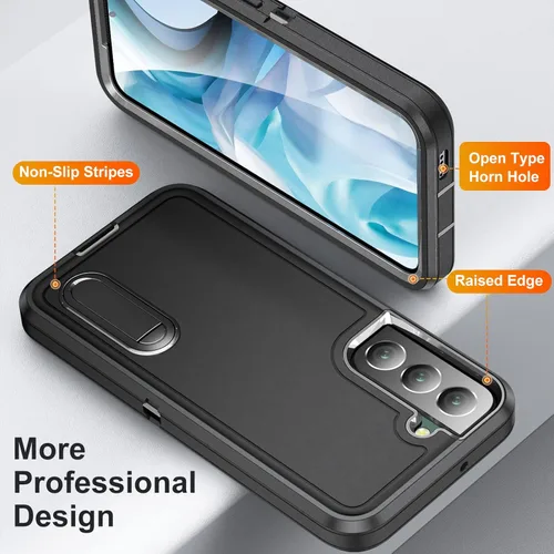Miniatura 7 de Funda para Samsung Galaxy S22 Plus con función atril de 3 capas de grado militar, funda protectora de silicona resistente a prueba de golpes