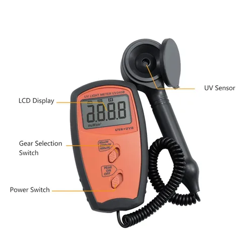 Miniatura 3 de Medidor de luz, probador UVA UVB con pantalla LCD, medidor portátil para prueba de lámpara y más para medir luz, rango de prueba: 0-40mW, 290-390nm