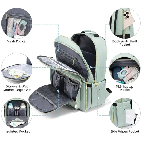 Miniatura 2 de LOVEVOOK - Mochila para pañales, bolso acolchado para bebé con cambiador y porta chupón, mochila impermeable de viaje para pañales para niños
