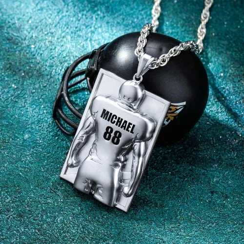 Miniatura 2 de AILIN Collar de fútbol personalizado para hombres, collares de latón con números personalizados para atletas de fútbol, color plataorooro rosanegro