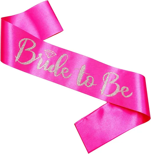 Bride to Be - Banda de satén rosa intenso con letras plateadas con purpurina plateada, banda para despedida de soltera, regalos de boda, fiesta,