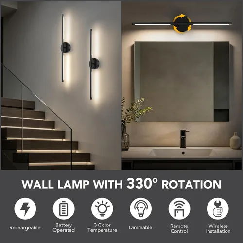Miniatura 3 de TONYFUL Battery Operated Wall Sconce Set of 2 for Bedroom, Living Room Rechargeable, 6000mAh Dimmable Bulbs, Remote, 3000K-6500K LED Wall Lights