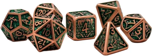 Miniatura 17 de Juego de dados de metal con escamas de dragón en color negro con caja de exhibición, perfecto para juegos, equilibrio adecuado y distribución