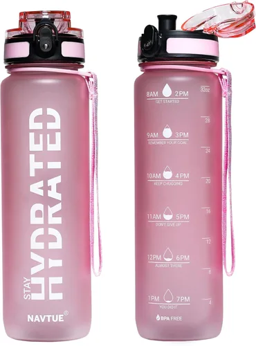Miniatura 14 de Botella de agua, botellas de agua deportivas de 16 onzas con marcador de tiempo, boca ancha, botella de bebida motivacional y a prueba de fugas