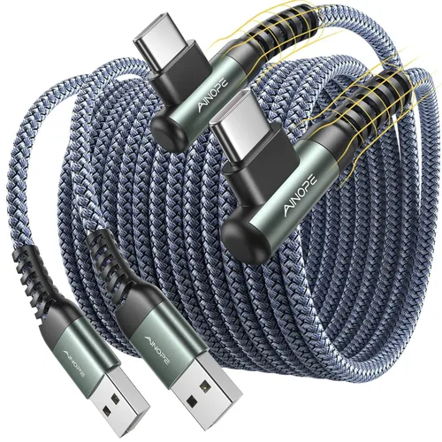Miniatura 8 de AINOPE Cable USB a USB C [2 unidades, 6.6 pies] 3.1A tipo C cargador de carga rápida, cable USB C en ángulo recto para iPhone 17 Carplay, Galaxy Gris