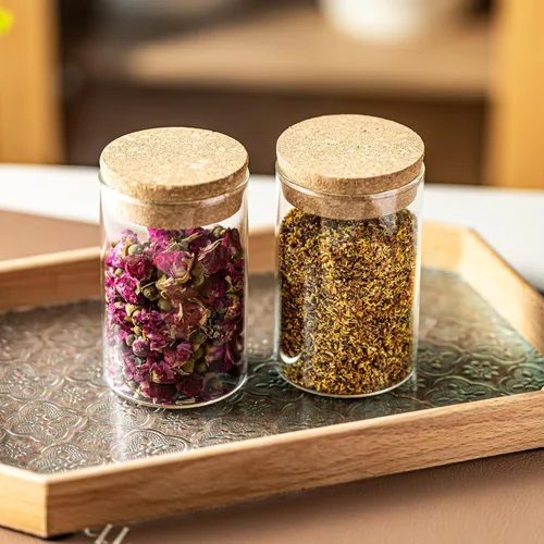 Miniatura 3 de Recipiente de almacenamiento de vidrio de 10 onzas – Tarros de vidrio herméticos con tapa de corcho, tarros de especias, tarro de caramelo, tarros