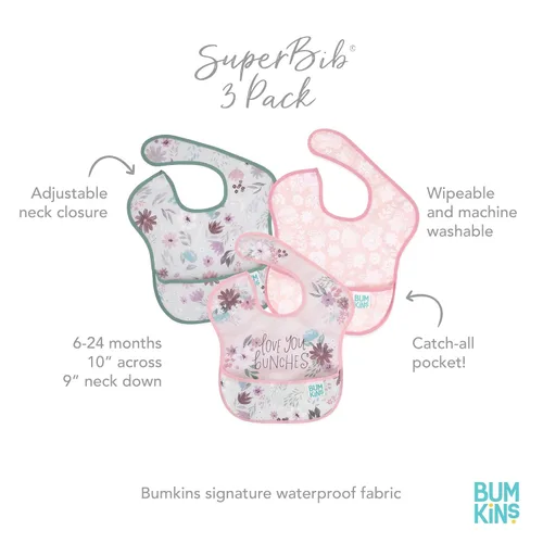 Miniatura 5 de Bumkins Baberos para niña o niño, SuperBib para bebés y niños pequeños de 6 a 24 meses, imprescindibles para comer, alimentar, suministros de D2