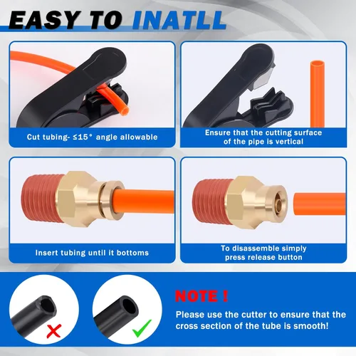 Miniatura 8 de Kit de línea de aire DOT de 1/4 pulgadas para kit de suspensión de bolsa de resorte de aire con accesorios, línea de aire PA DOT de 25 pies