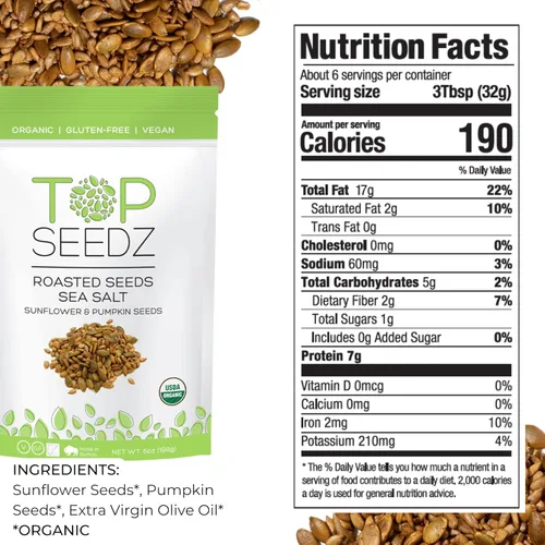 Miniatura 2 de Top Seedz Semillas tostadas con sal marina veganas certificadas sin gluten Paquete de 6 6 onzas Hecho de semillas de girasol y calabaza sin