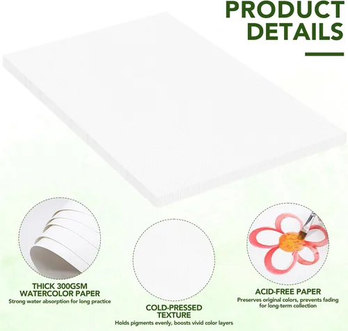 Miniatura 3 de 30 hojas de papel de acuarela grande, papel de color de agua de prensa en frío de 22 x 30 pulgadas, 300 GSM, suministros de arte en blanco pesados