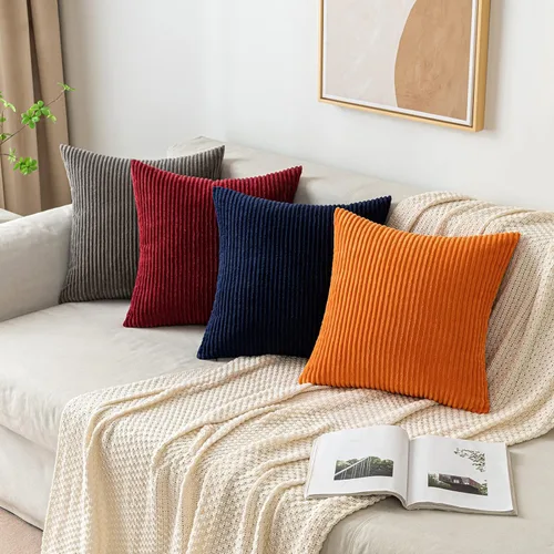 Miniatura 5 de EMEMA Paquete de 2 fundas de cojín cuadradas decorativas de pana suave y sólidas, fundas de cojín de primavera para sofá, dormitorio o automóvil, 14
