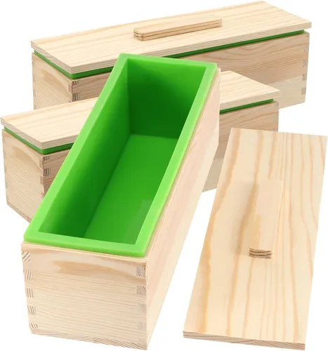 Miniatura 19 de ZOENHOU 2 moldes de jabón morado de 42 onzas con 2 tapas, kit de moldes de silicona rectangulares flexibles con caja de madera, juego