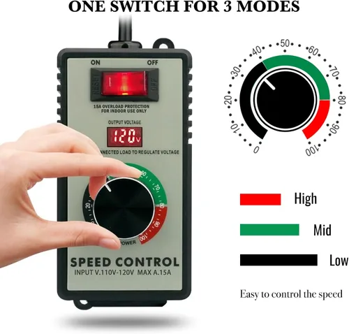Miniatura 2 de Controlador de velocidad variable de motor AC ZOWZEA 120V 15A 4000W con interruptor de protección contra sobrecarga