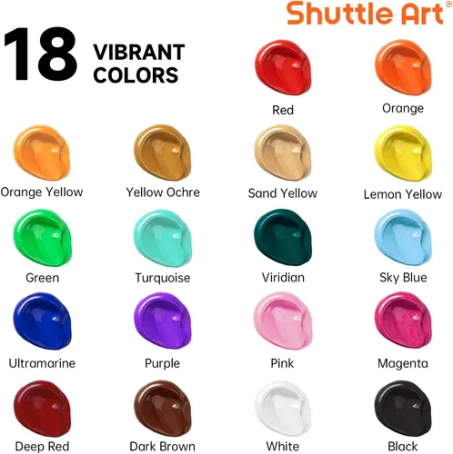 Miniatura 3 de Juego de botellas de pintura acrílica de 18 colores Shuttle Art (250 ml/8.45 oz), suministros de pintura a granel pigmentados ricos para artistas