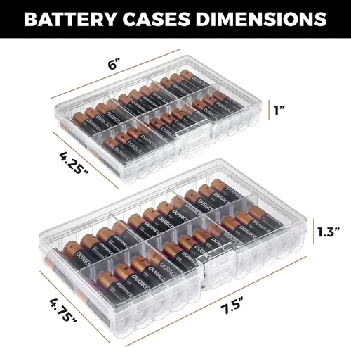 Miniatura 4 de GlossyEnd Juego de 4 cajas de almacenamiento de baterías AA y dos AAA, soporte para almacenamiento de batería con probador, transparente. Cada