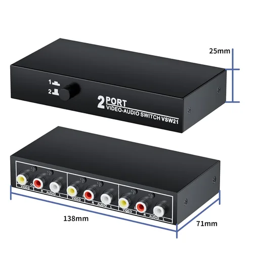 Miniatura 7 de BolAAzuL - Interruptor RCA 2 en 1 salida, selector conmutador de vídeo compuesto L/R, audio, caja 2X1, BolAAzuL interruptor RCA de 2 vías - caja