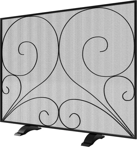 Miniatura 9 de Fire Beauty Pantalla de chimenea de un solo panel hecha a mano de malla de hierro forjado sólido, protector contra chispas de fuego resistente al