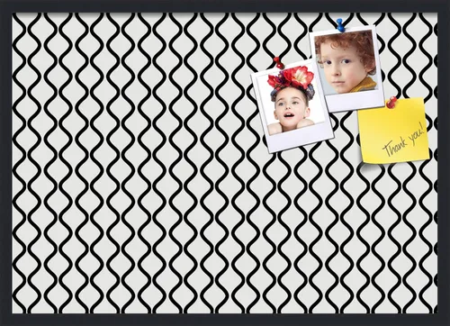 Miniatura 21 de PinPix Tablero de anuncios de corcho de 13 x 13 pulgadas. Este tablero decorativo enmarcado viene con diseño de ondas en blanco y negro y un marco