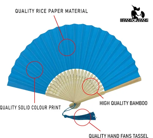 Miniatura 7 de Paquete de 10 abanicos plegables de mano de papel con borla y varillas de bambú de grado A para mujeres y niñas, regalo de fiesta de verano, Azul