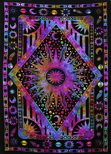ANJANIYA - Tapiz teñido con amarres, diseño celestial de sol, luna, planeta, bohemio, para colgar en la pared, tapiz bohemio, hippie, playa; colcha,