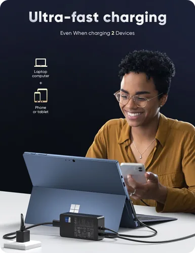 Miniatura 4 de Cargador de superficie de 127 W, cargador Microsoft Surface para Surface Book 3/2/1, Surface Laptop Studio, Surface Pro 11/10/9/8/7+/7/6/5/4/3