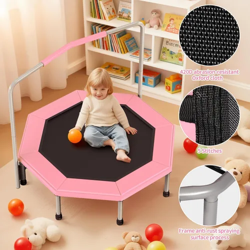 Miniatura 4 de Trampolín infantil de 36 pulgadas para niños de 1 a 3 años, mini trampolín para interiores y exteriores con diseño de resorte sin huecos, juguete
