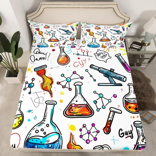 Miniatura 8 de Juego de ropa de cama ajustable con fórmula informática para niños y niños, diseño de geometría de acuarela, números, fórmula matemática, juego