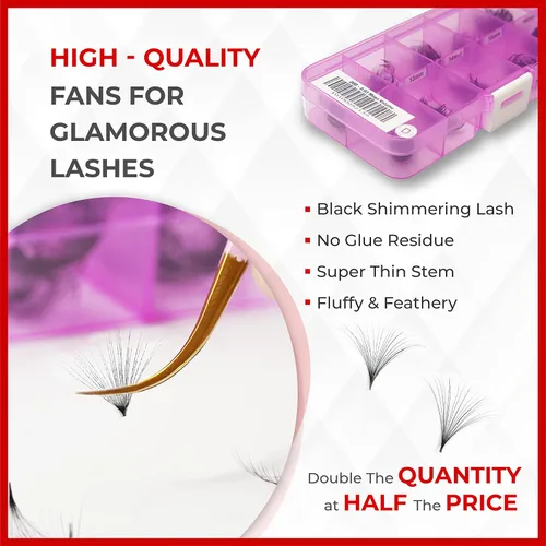 Miniatura 4 de THE LASH SUPPLY 500 abanicos, 20D Mega Volume Promade Fan Promade, rizo C/D, longitud de mezcla 0.472-0.630 in, 0.03 de grosor, rizo natural