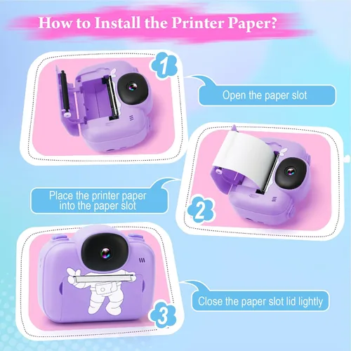 Miniatura 7 de Cámara de impresión instantánea para niños, cámara digital instantánea para niños de 3.5 pulgadas con fotos y videos HD de 1080P, regalos