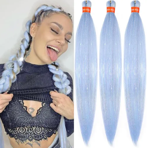 Miniatura 45 de Cabello trenzado preestirado ombré, extensiones de cabello trenzado sedoso, sin picazón, trenzas de cabello trenzado de ganchillo con textura Yaki