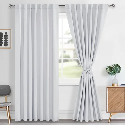 Miniatura 13 de Hiasan Cortinas opacas negras para dormitorio, cortinas opacas cortas de 45 pulgadas de largo, con aislamiento térmico, bolsillo para barra