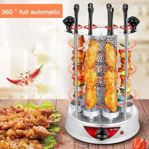 Miniatura 7 de Parrilla de barbacoa giratoria automática vertical sin humo para barbacoa con asador eléctrico para kebab, brochetas y asado para fiestas en casa