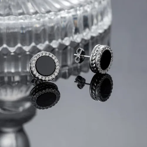 Miniatura 6 de RANKEEF Aretes para hombre, aretes para hombre, chapados en oro de 18 quilates, hipoalergénicos, redondos, con circonita cúbica, hip hop, cruz