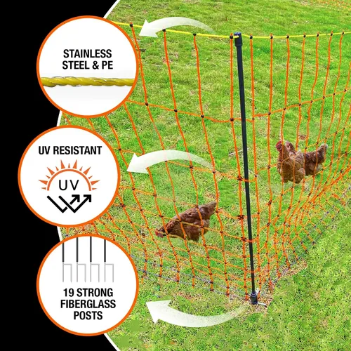 Miniatura 5 de Pet & Livestock HQ Red de Cercado Eléctrico para Aves de Corral de 41 pulgadas x 164 pies, red eléctrica portátil preensamblada para cabras, ovejas