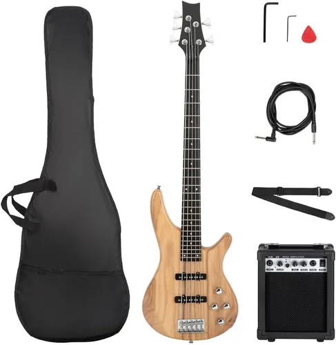 Miniatura 8 de Ktaxon Guitarra Bajo Eléctrica de 4 Cuerdas con Amplificador de 20 W, Pastilla Tipo PJ, Mástil de Arce Secado Naturalmente al Aire, Diapasón