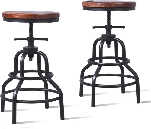 Miniatura 6 de Topower American Taburete de bar con altura regulable, diseño industrial antiguo, silla, cocina, comedor, silla para el desayuno, estilo industrial