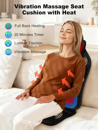 Miniatura 2 de Cojín de asiento de masaje de vibración con calor, masajeador completo de espalda y cuello para silla, almohadilla de masaje de 8 motores