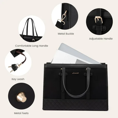 Miniatura 6 de LOVEVOOK Bolsa para Laptop para Mujeres de 15.6 pulgadas Bolsa Tote de Lona para Laptop, Bolsa de Trabajo de Gran Capacidad con Bolso de Mano, Bolsa