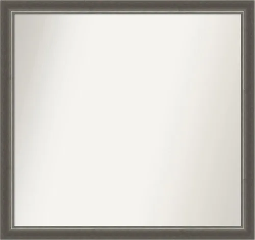 Miniatura 314 de Amanti Art Espejo de baño plateado para sobre fregadero, 25 x 25 pulgadas, espejo de tocador cuadrado estrecho de níquel cepillado, marco de madera