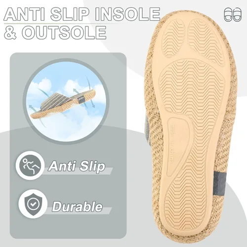 Miniatura 4 de YARSOU Pantuflas para mujer, con punta abierta, de algodón y lino, transpirables, para interiores y exteriores