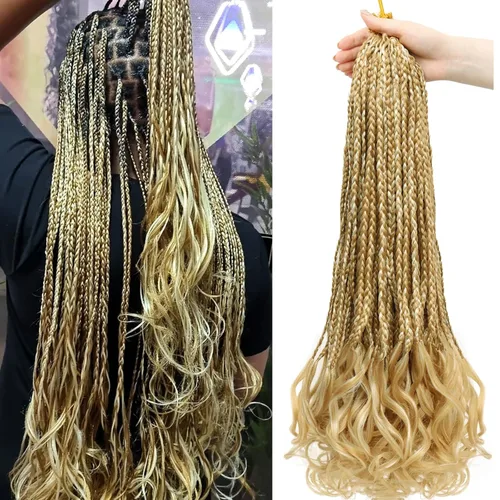 Miniatura 39 de Trenzas de ganchillo rizadas francesas de 22 pulgadas, 8 paquetes, trenzas de caja diosa grises para mujeres, de ganchillo pre-trenzadas con Trenzas